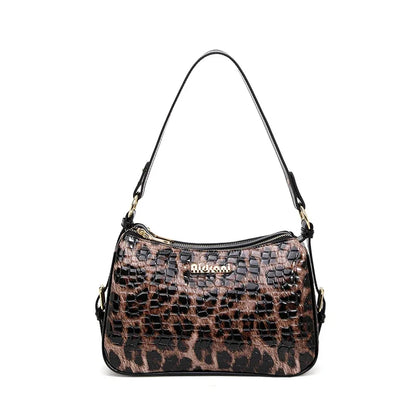 Aidrani Leopard & Croc Embossed Cowhide Women Shoulder Bag, Multi-Pocket Hobo Bag, Adjustable Strap