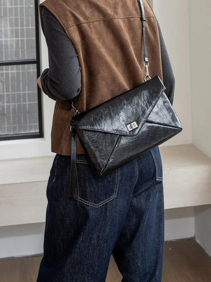 Genuine Cowhide Envelope Clutch Bag, Metal Lock Crossbody Purse,Aidrani Women Leather Handbag for Party Wedding Dinner Daily Use