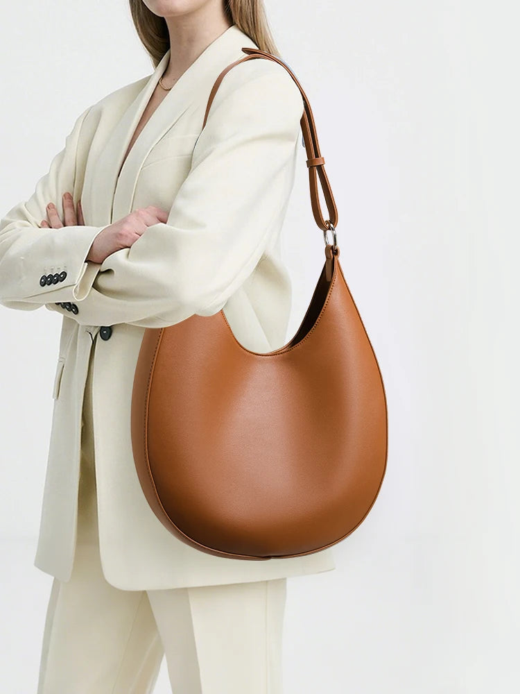 Aidrani Niche Design Crescent Bag for Ladies, Semicircular Genuine Leather Underarm Handbag, Single Shoulder Crossbody Tote Bag