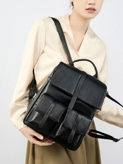 Genuine Cowhide New Women Backpack, Aidrani Fashion Leather Rucksack, Casual Shoulder Bag for Travel Work Daily Use