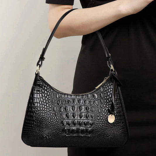 Aidrani Croc Embossed Cowhide Hobo Bag, Women Adjustable Strap Multi Pocket Shoulder Crossbody Bag for Work Travel