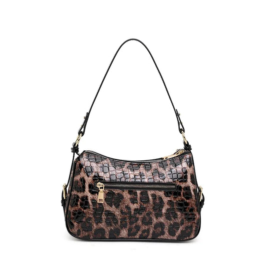 Aidrani Leopard & Croc Embossed Cowhide Women Shoulder Bag, Multi-Pocket Hobo Bag, Adjustable Strap