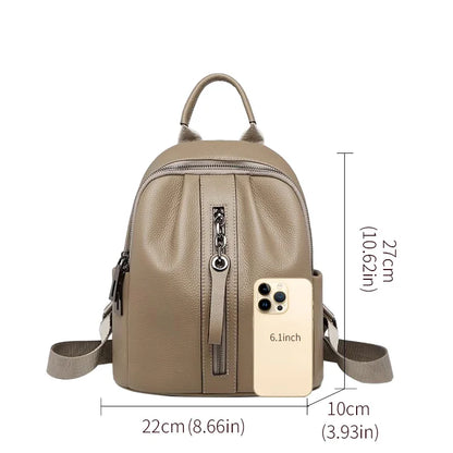 Genuine Cowhide New Women Backpack, Aidrani Fashion Leather Rucksack, Casual Shoulder Bag for Travel Work Daily Use