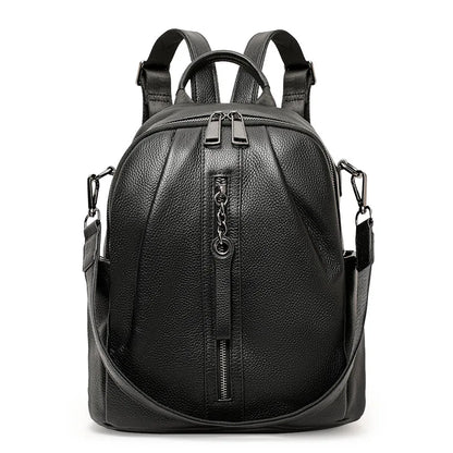 Genuine Cowhide Anti Theft Backpack Detachable Shoulder Strap Multi Pocket Ladies Leather Rucksack Daily Travel Shopping Work