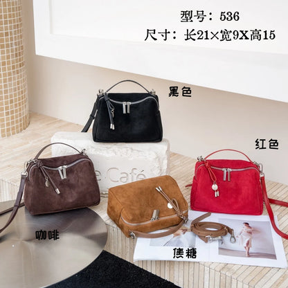 Suede Matte Leather Top Handle Crossbody Bag, Aidrani Retro Mini Handbag, Women Purse with Detachable Strap for Daily Use
