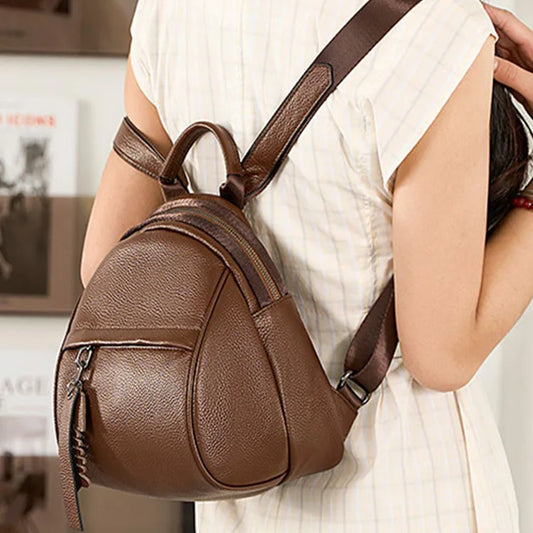 Genuine Cowhide New Mini Backpack, Aidrani Women Small Rucksack, Multi Pocket Leather Daypack for Daily Travel