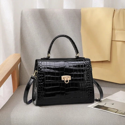 Aidrani 2026 New Ladies Small Square Handbag, Shiny Crocodile Pattern Genuine Leather Bag, Large Capacity Shoulder Crossbody Pur