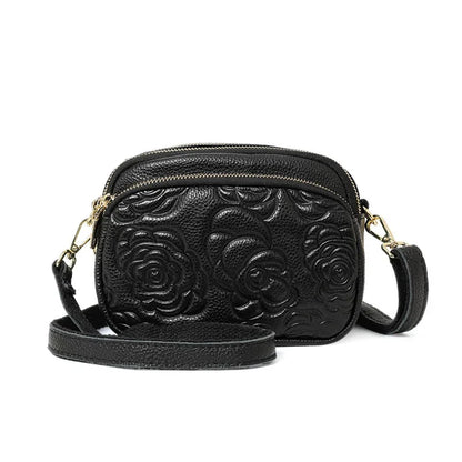 Aidrani Women's New Trendy Rose-Embossed Mom Bag - Top-Grain Leather (Genuine Leather), Double-Layer Shoulder & Crossbody Bag