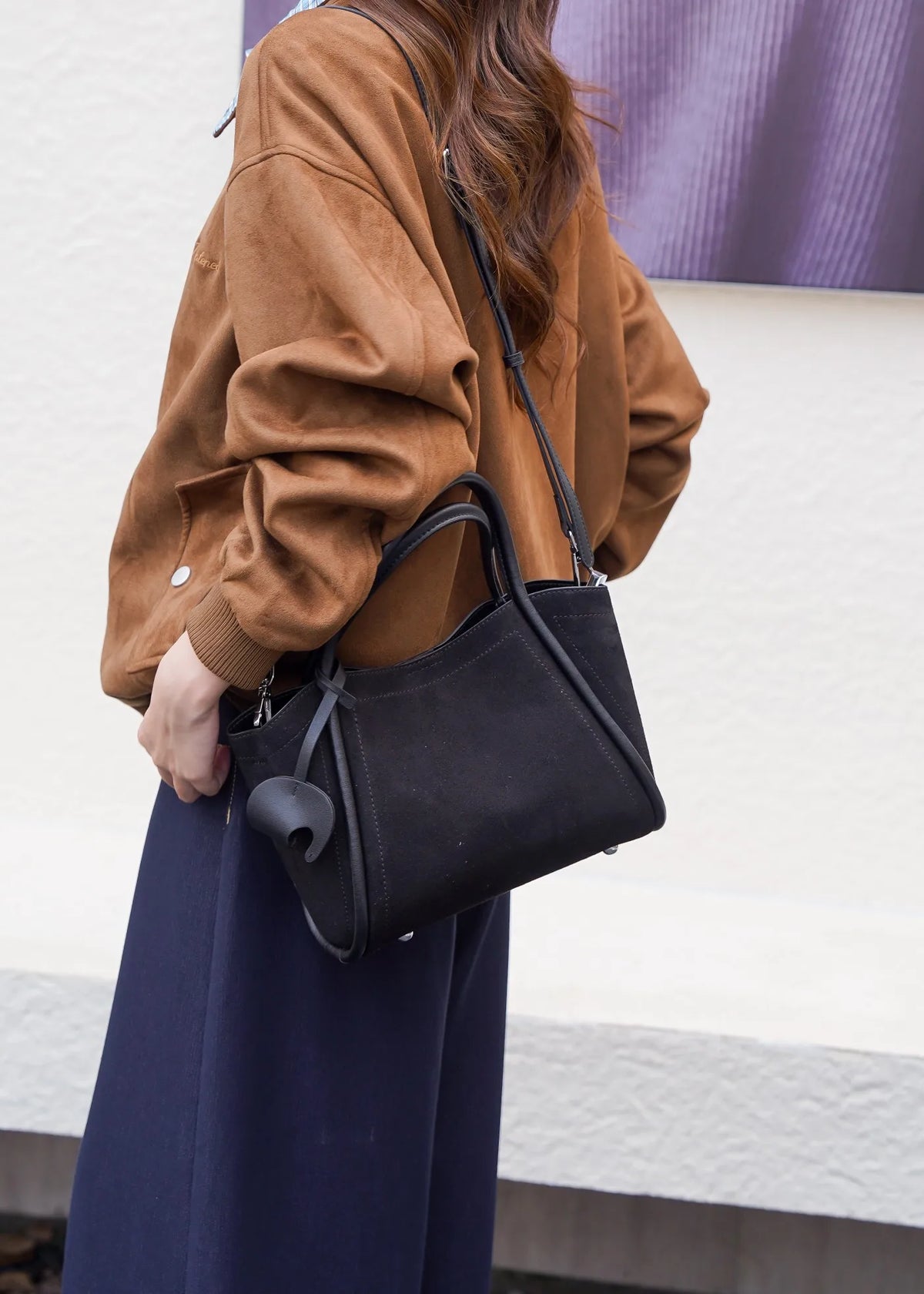 Genuine Top Layer Cowhide Suede Winged Tote Bag, Aidrani Retro Top Handle Handbag,Women Purse with Crossbody Strap for Daily Use