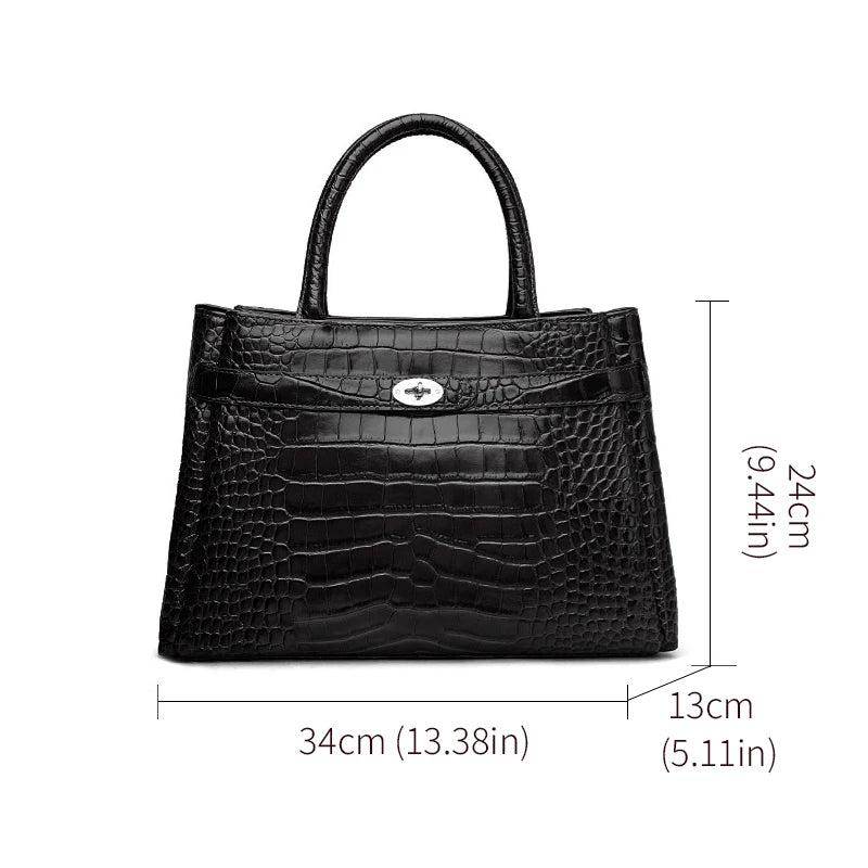 Aidrani Ladies Genuine Cowhide Tote Bag, Crocodile Print Top Handle Handbag, Removable Strap Crossbody Shoulder Purse