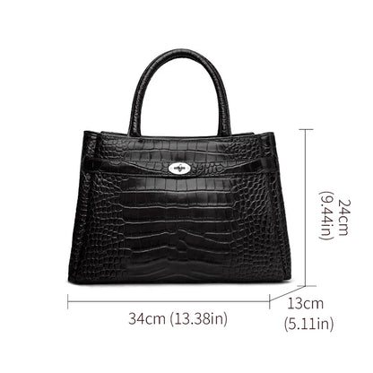 Aidrani Ladies Genuine Cowhide Tote Bag, Crocodile Print Top Handle Handbag, Removable Strap Crossbody Shoulder Purse