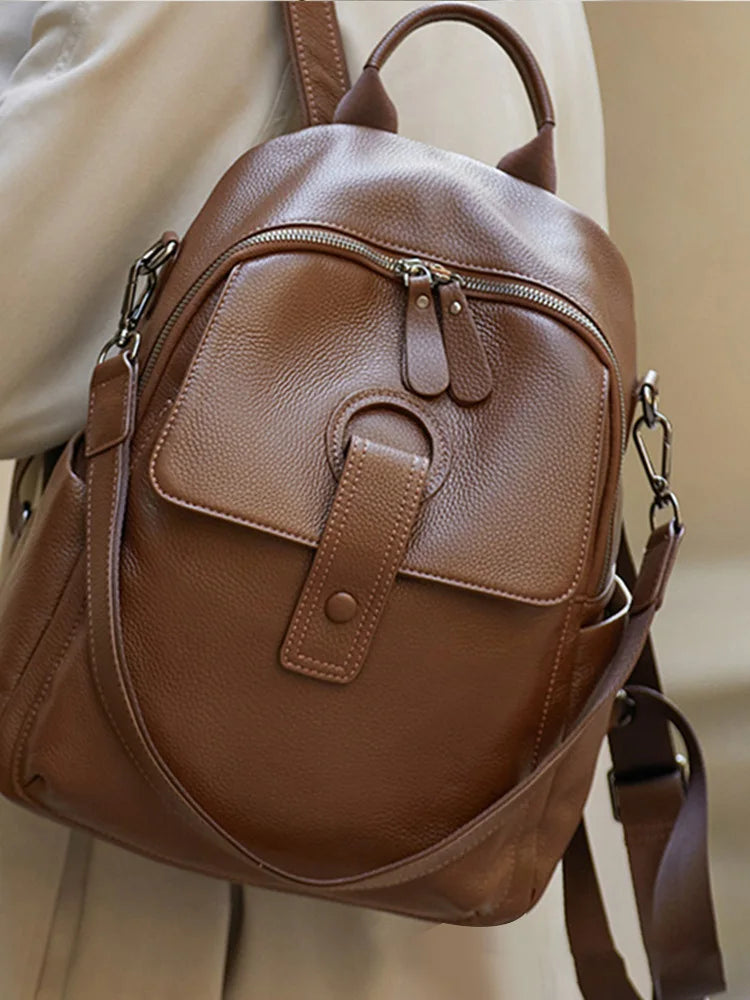 Genuine Cowhide New Women Backpack, Aidrani Fashion Leather Rucksack, Casual Shoulder Bag for Travel Work Daily Use