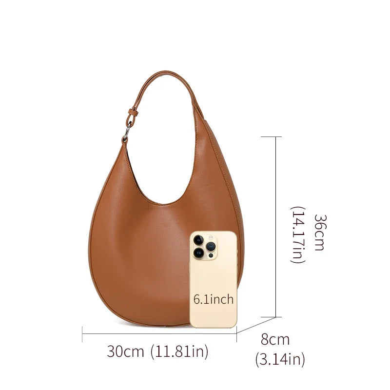 Aidrani Niche Design Crescent Bag for Ladies, Semicircular Genuine Leather Underarm Handbag, Single Shoulder Crossbody Tote Bag