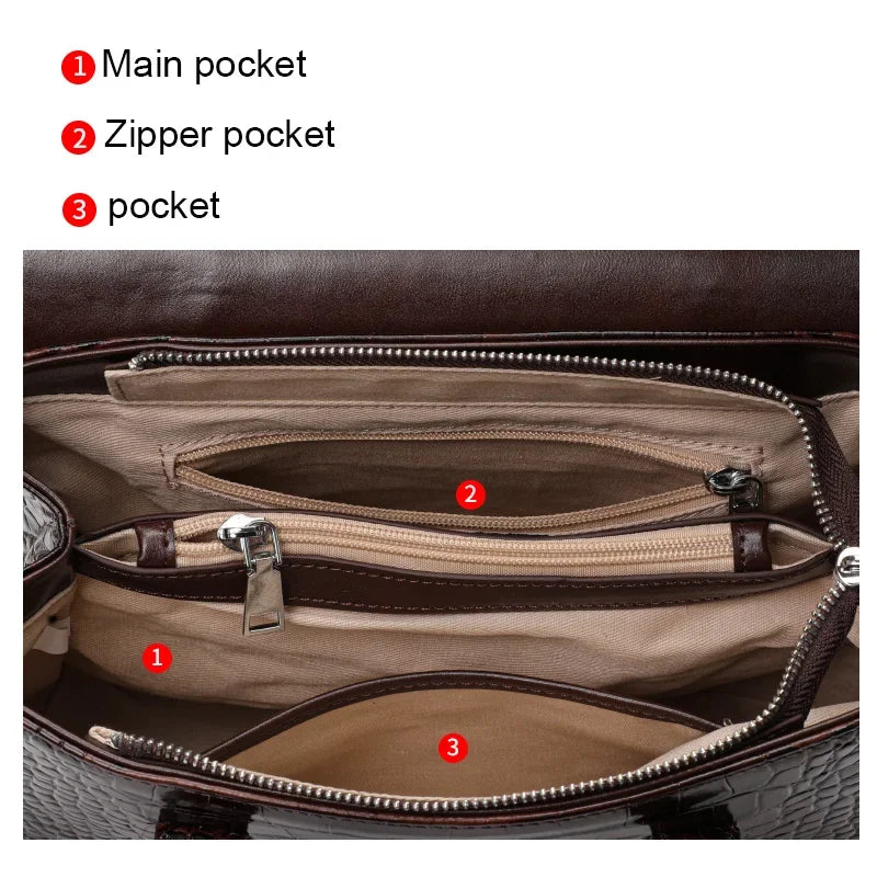 Aidrani 2026 New Style Genuine Leather Bag for Women, Large Capacity Commuter Bag, Crocodile Pattern Shoulder & Handbag