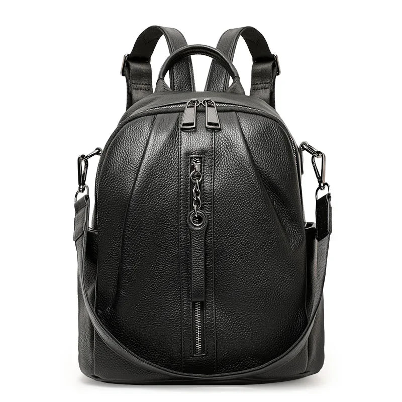 Genuine Cowhide Anti Theft Backpack Detachable Shoulder Strap Multi Pocket Ladies Leather Rucksack Daily Travel Shopping Work