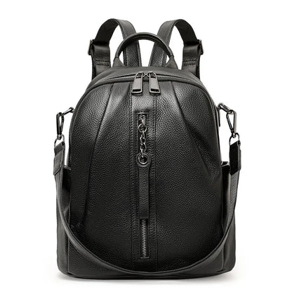 Genuine Cowhide Anti Theft Backpack Detachable Shoulder Strap Multi Pocket Ladies Leather Rucksack Daily Travel Shopping Work