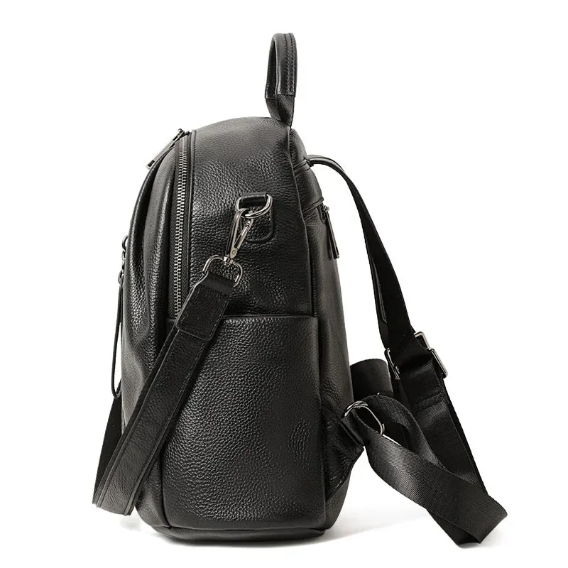 Genuine Cowhide Anti Theft Backpack Detachable Shoulder Strap Multi Pocket Ladies Leather Rucksack Daily Travel Shopping Work