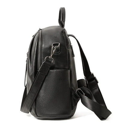Genuine Cowhide Anti Theft Backpack Detachable Shoulder Strap Multi Pocket Ladies Leather Rucksack Daily Travel Shopping Work