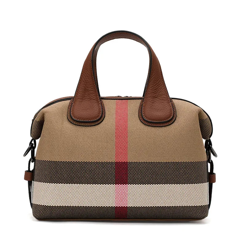 Aidrani 2026 New Checkered Ladies Handbag, Stylish Casual Large-Capacity Genuine Leather Tote Bag, Cowhide Trim Shoulder Bag