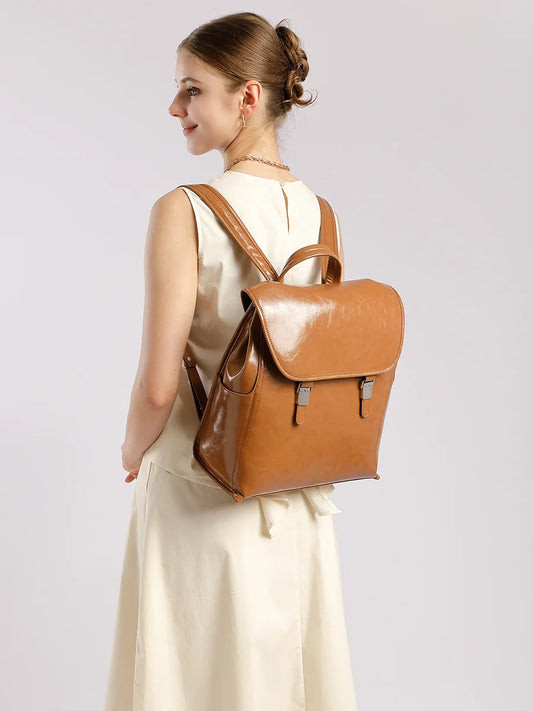 Genuine Cowhide New Women Backpack, Aidrani Fashion Leather Rucksack, Casual Shoulder Bag for Travel Work Daily Use