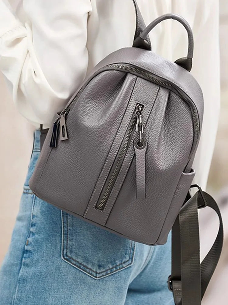 Genuine Cowhide New Women Backpack, Aidrani Fashion Leather Rucksack, Casual Shoulder Bag for Travel Work Daily Use