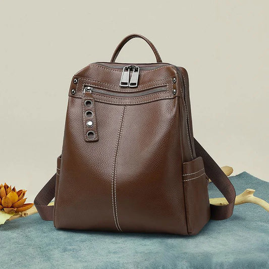 Genuine Cowhide New Women Backpack, Aidrani Fashion Leather Rucksack, Casual Shoulder Bag for Travel Work Daily Use