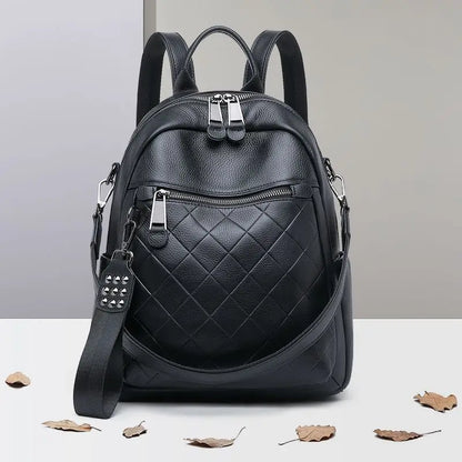 Genuine Cowhide New Women Backpack, Aidrani Quilted Leather Rucksack, Casual Shoulder Bag for Travel Work Daily Use