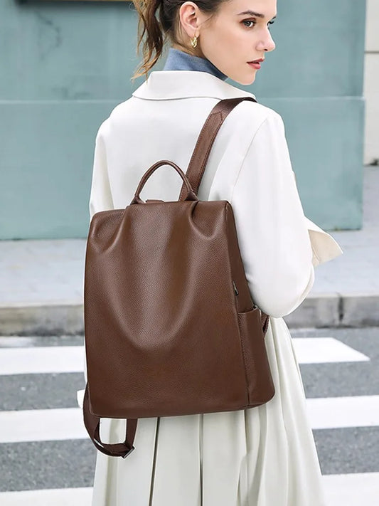 Genuine Cowhide New Women Backpack, Aidrani Fashion Leather Rucksack, Casual Shoulder Bag for Travel Work Daily Use