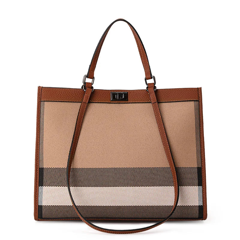 Aidrani 2026 New High-End Ladies Tote Bag, Color-Block Plaid Large-Capacity Handbag, Versatile Mommy Shoulder Bag