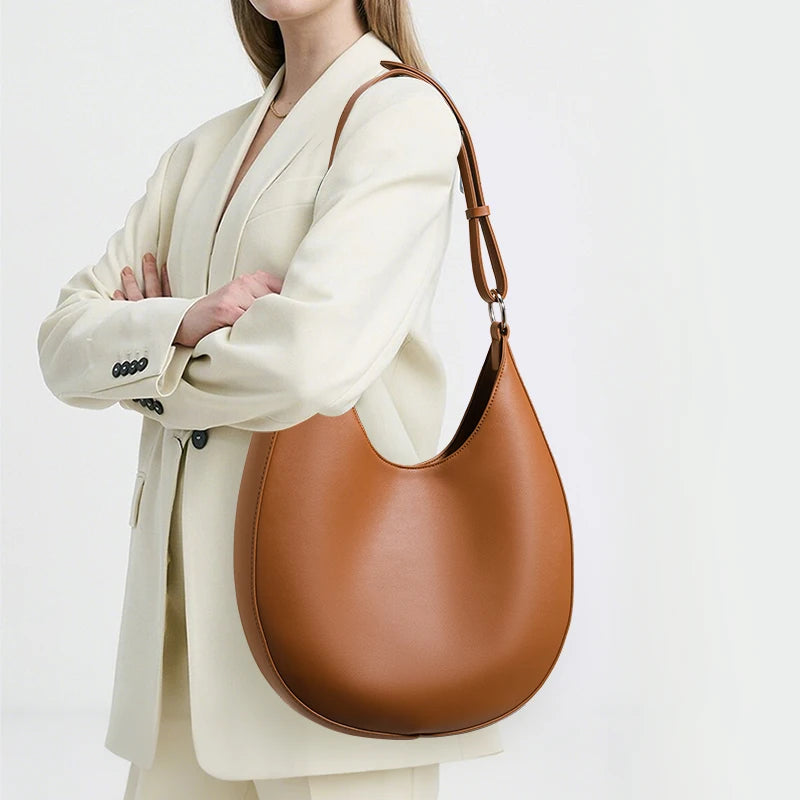 Aidrani Niche Design Crescent Bag for Ladies, Semicircular Genuine Leather Underarm Handbag, Single Shoulder Crossbody Tote Bag