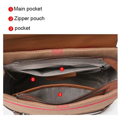 Aidrani Women's New Style Fashion Plaid Large-Capacity Casual Genuine Leather Backpack, Simple and Popular Travel Bag
