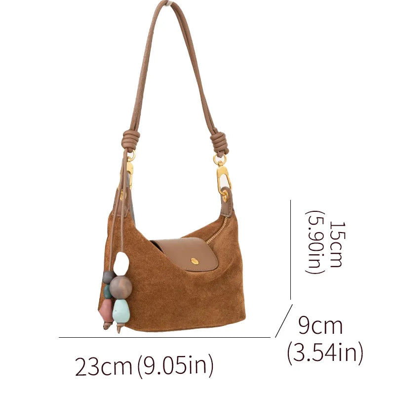 Top Layer Cowhide Suede Matte Flap Bag, Aidrani Vintage Top Handle Handbag, Women Casual Purse for Shopping Travel Office