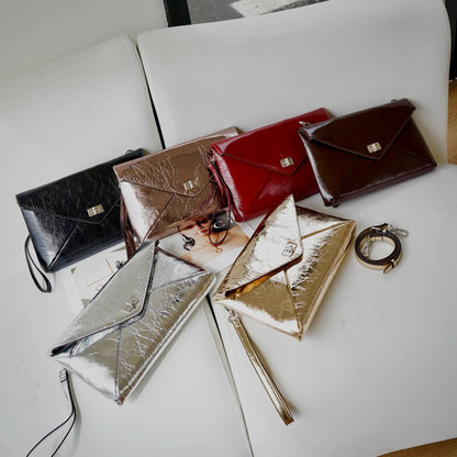 Genuine Cowhide Envelope Clutch Bag, Metal Lock Crossbody Purse,Aidrani Women Leather Handbag for Party Wedding Dinner Daily Use