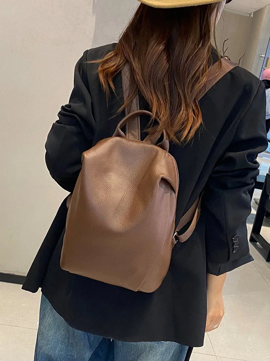 Genuine Cowhide Mini Women Backpack, Aidrani Fashion Leather Rucksack, Casual Shoulder Bag for Travel Work Daily Use