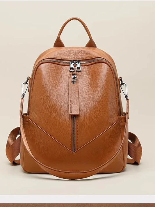 Genuine Cowhide New Casual Backpack, Aidrani Women Leather Rucksack, Fashion Shoulder Bag for Travel Work Daily Use