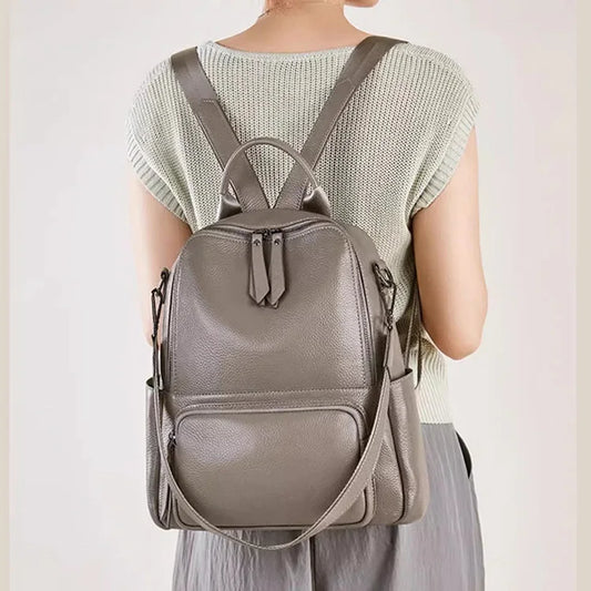 Genuine Cowhide New Casual Backpack, Aidrani Women Leather Rucksack, Fashion Shoulder Bag for Travel Work Daily Use
