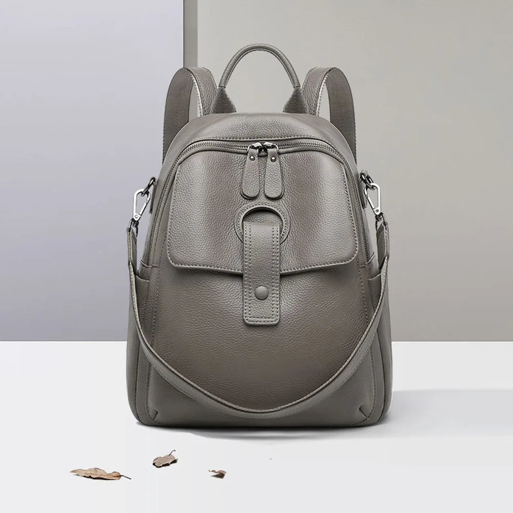 Genuine Cowhide New Women Backpack, Aidrani Fashion Leather Rucksack, Casual Shoulder Bag for Travel Work Daily Use