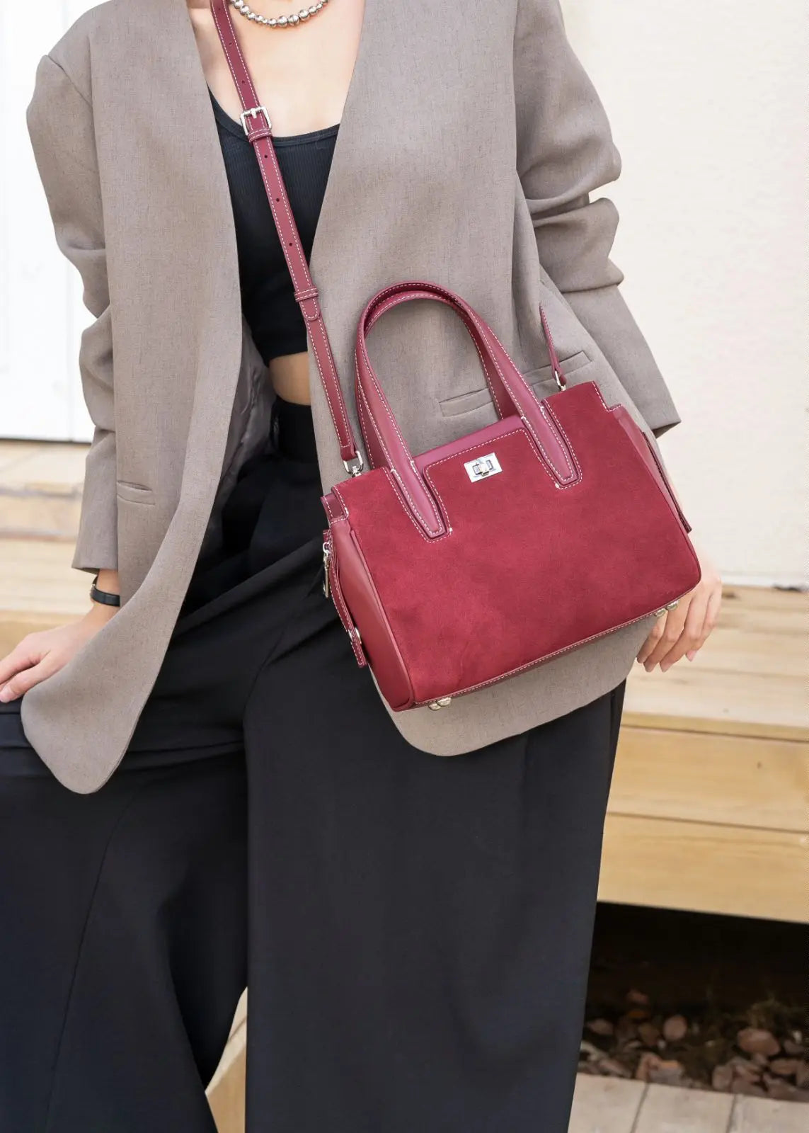Genuine Top Layer Cowhide Suede Small Square Bag, Aidrani Retro Top Handle Handbag, Women Elegant Purse with Crossbody Strap for