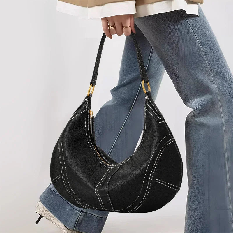 Aidrani 2026 New Style Leather Crescent Underarm Bag for Women, Large-Capacity Versatile Commuter Shoulder Bag for Mothers
