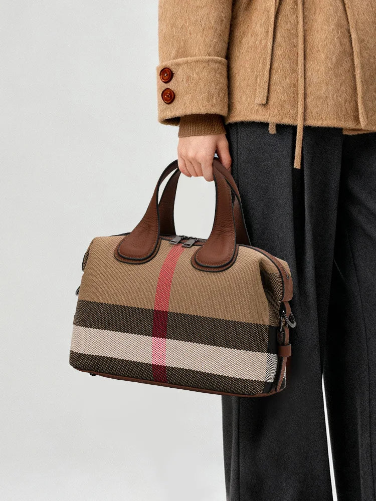 Aidrani 2026 New Checkered Ladies Handbag, Stylish Casual Large-Capacity Genuine Leather Tote Bag, Cowhide Trim Shoulder Bag