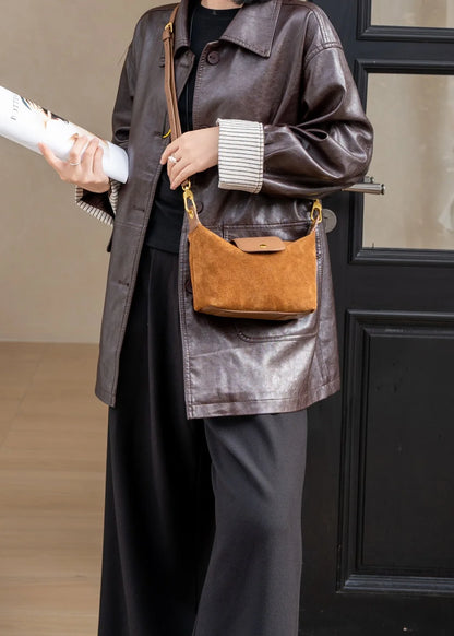 Top Layer Cowhide Suede Matte Flap Bag, Aidrani Vintage Top Handle Handbag, Women Casual Purse for Shopping Travel Office