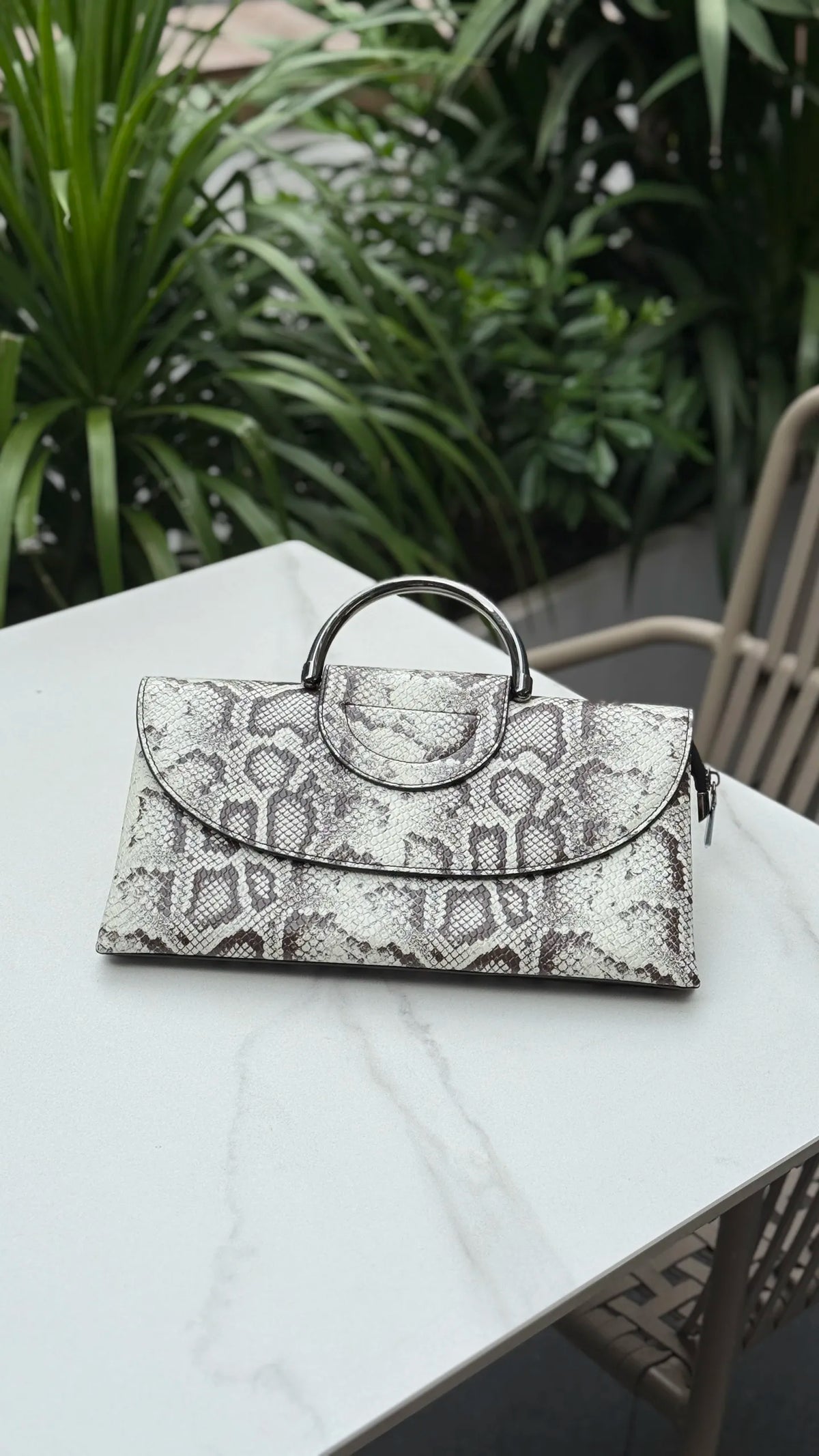 Genuine Cowhide Women Clutch Bag, Glossy Crinkled Leather with Metal Ring Top Handle, Aidrani Elegant Evening Shoulder Purse