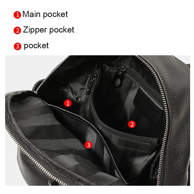 Genuine Cowhide Anti Theft Backpack Detachable Shoulder Strap Multi Pocket Ladies Leather Rucksack Daily Travel Shopping Work