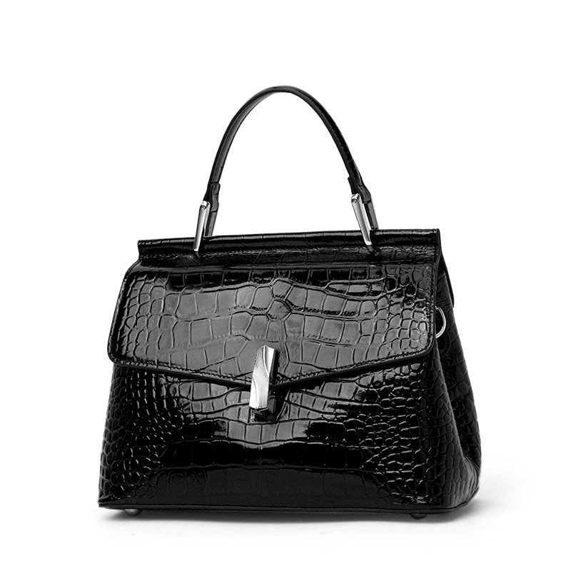 Genuine Cowhide,Glossy Crocodile Grain,Flap Handheld Bag,Vintage Women Adjustable Crossbody Bag,Hand Carry,Cross Shoulder Carry,Daily Commute,Party Trip
