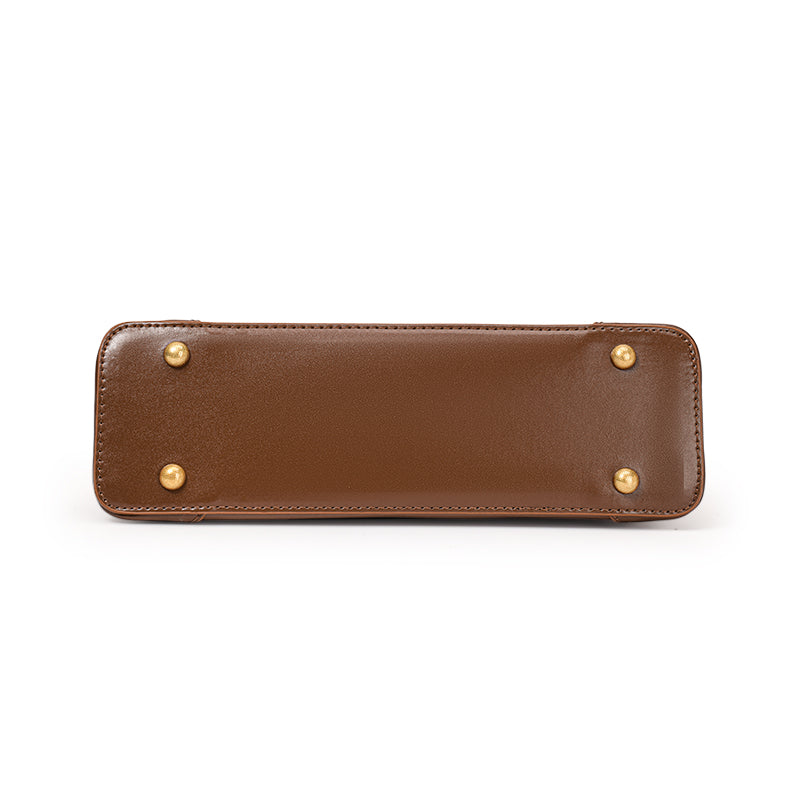Genuine Cowhide Womens Underarm Shoulder Bag,Smooth Glossy Leather Retro Flap Handbag,Long Strap Rectangular Shoulder Purse