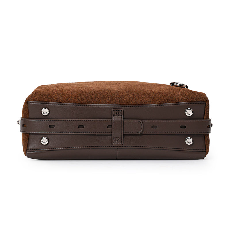 Genuine Suede Cowhide Womens Handheld Bag,Soft Horizontal Tote,Multi Compartment Vintage Daily Shoulder Purse