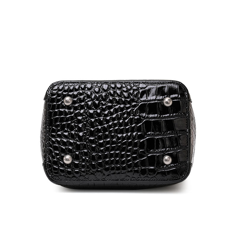 Genuine Cowhide,Crocodile Glossy Grain,Bucket Bag,Women Convertible Crossbody Bag,Hand Carry,Cross Shoulder Carry,Daily Commute,Short Travel