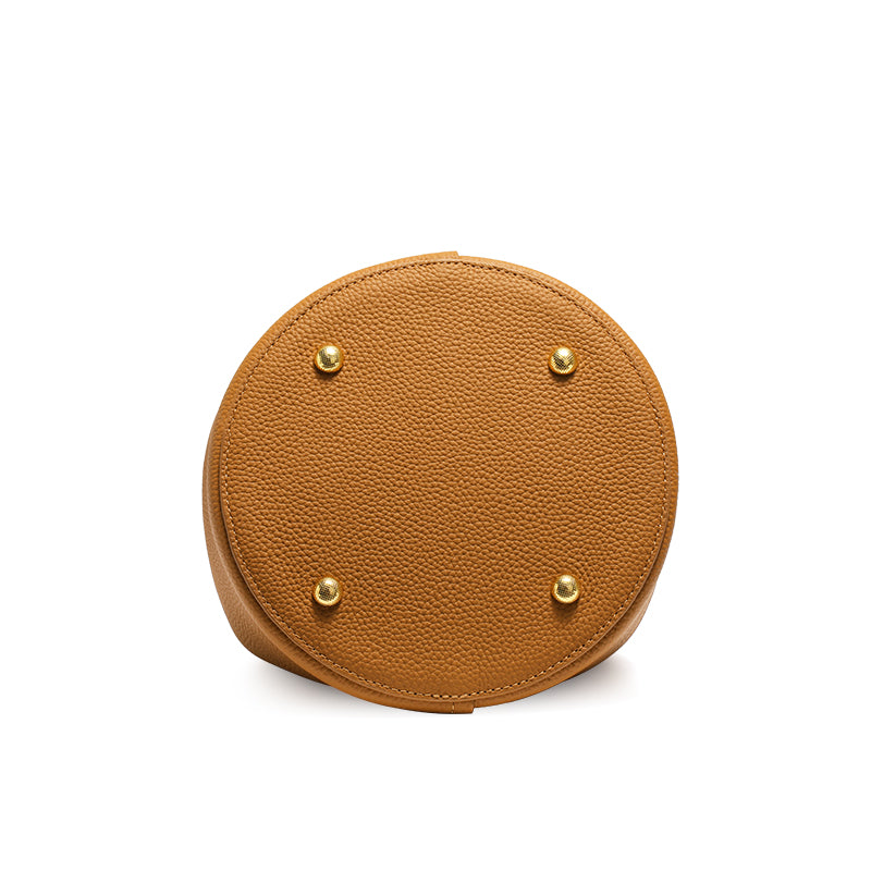 Genuine Cowhide Womens Bucket Handbag,Pebbled Grain Crossbody Purse,Adjustable Strap Mini Bag With Matching Coin Pouch