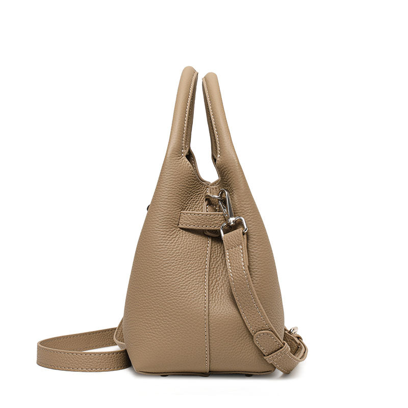 Genuine leather basket bucket bag for women, shoulder bag, crossbody bag, commuter bag, large capacity, fashionable and trendy.