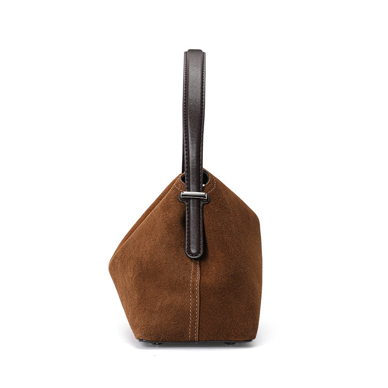 Genuine Cowhide Womens Bag,Suede Flap Hobo Underarm Handbag,Multi Pocket Vintage Daily Shoulder Purse